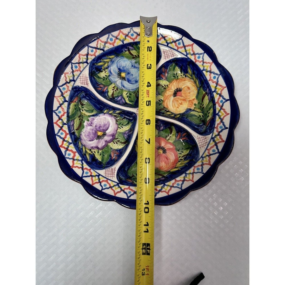 Vintage Floral Hand Painted Divided Serving Pottery‎ Tray Made in Portugal - Picture 7 of 13